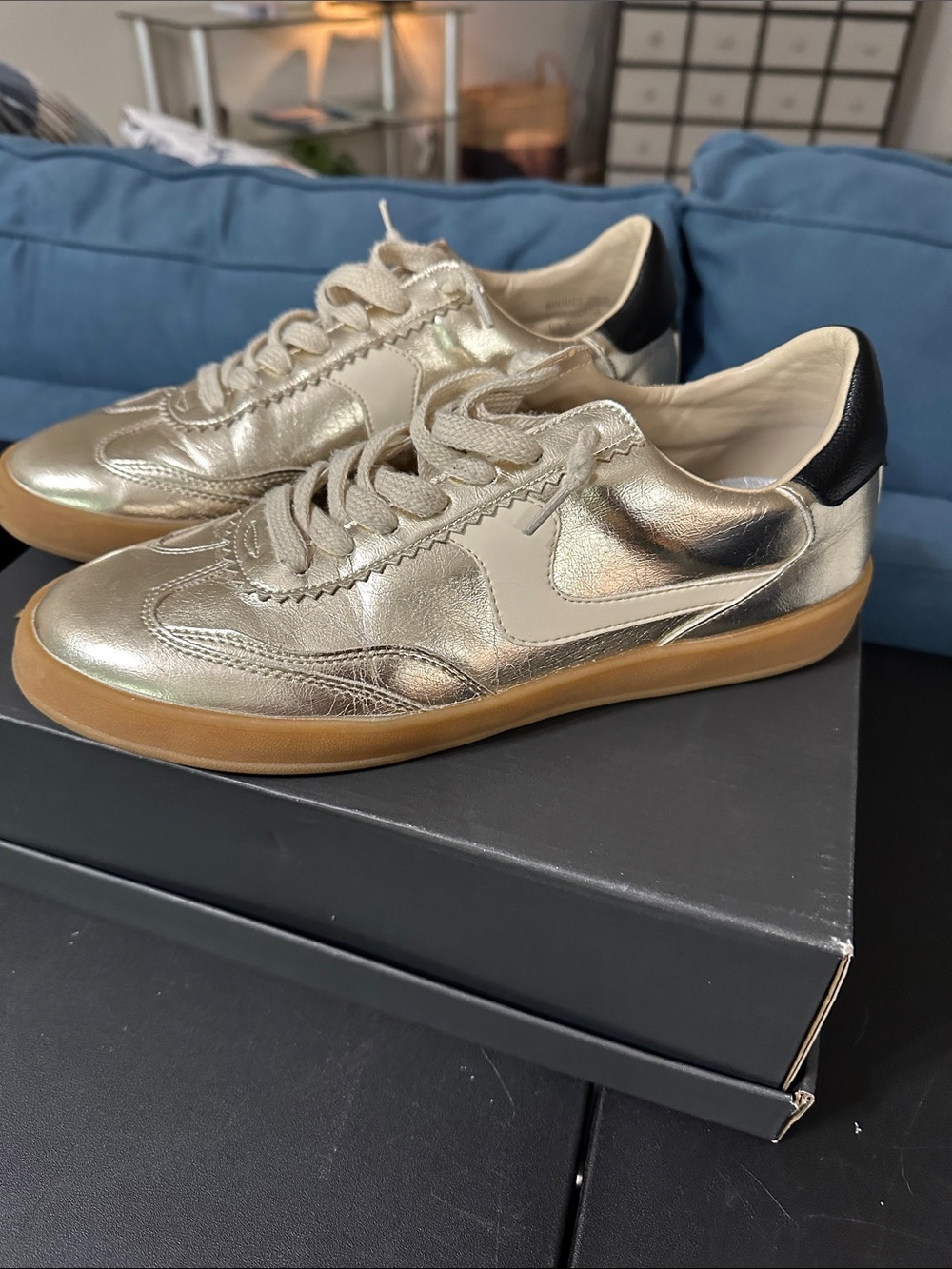 Mi.iM Destiny Women's Metallic Gold Leather Sneakers with Gum Sole